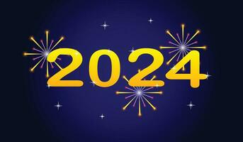 nosotros deseo usted un contento nuevo año 2024 único moderno oro texto con bengala Fuegos artificiales oro negro azul color antecedentes vector