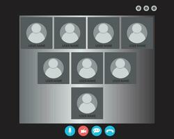 Video Call screen template. Video call Interface for social communication app. Video conference. Mockup Videoconferencing and online meeting workspace vector page