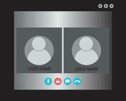 Video Call screen template. Video call Interface for social communication app. Video conference. Mockup Videoconferencing and online meeting workspace vector page