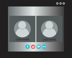 vídeo llamada pantalla modelo. vídeo llamada interfaz para social comunicación aplicación vídeo conferencia. Bosquejo videoconferencia y en línea reunión espacio de trabajo vector página