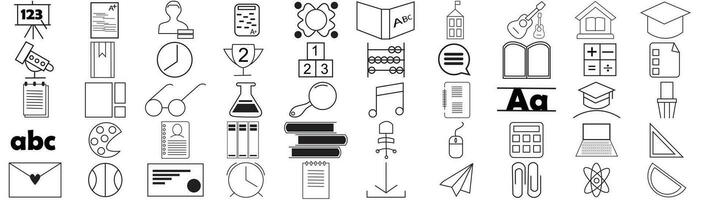 Set of 50 outline icons related to higher education, university. Linear icon collection. Editable stroke. Vector illustration