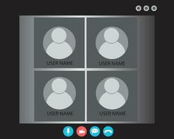 Video Call screen template. Video call Interface for social communication app. Video conference. Mockup Videoconferencing and online meeting workspace vector page