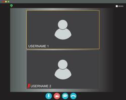 Video Call screen template. Video call Interface for social communication app. Video conference. Mockup Videoconferencing and online meeting workspace vector page