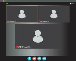 Video Call screen template. Video call Interface for social communication app. Video conference. Mockup Videoconferencing and online meeting workspace vector page