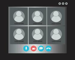 Video Call screen template. Video call Interface for social communication app. Video conference. Mockup Videoconferencing and online meeting workspace vector page