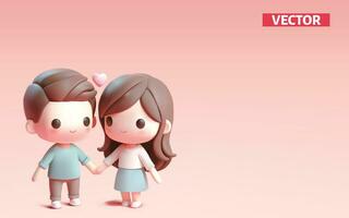 amor concepto Pareja personaje que cae en amor smilling 3d vector en ligero rosado antecedentes.