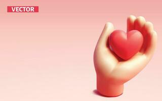 Heart cute on hand Love concept for valentine, love theme 3D vector on light pink background.