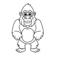 Cute gorilla in cartoon style. wild safari african animals for kids, outline children clipart, coloring page vector illustration