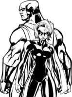 Superhero Couple Back to Back Line Art vector