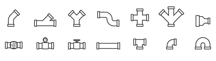 pipe fitting icon bundle, plumber symbol, pipe accecories tee, elbor, knee, reducer, valve, gauge vector