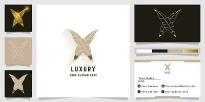 Two feather letter x logo with business card design vector