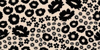 Flower seamless background. Minimalistic abstract floral pattern. Modern print in black and white background. Ideal for textile design, wallpaper, covers, cards, invitations and posters. vector