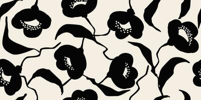 Flower seamless background. Minimalistic abstract floral pattern. Modern print in black and white background. Ideal for textile design, wallpaper, covers, cards, invitations and posters. vector