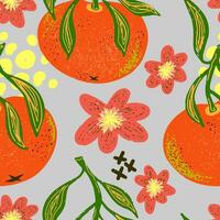 a pattern with oranges and flowers on it vector