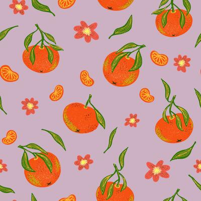 orange and flower pattern on purple background