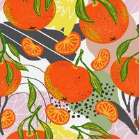 a pattern with oranges and leaves on it vector