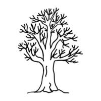 Hand drawn tree without leaves isolated on white background. Vector illustration in doodle style. For printing on fabric, postcards, web, coloring book.