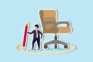 Work boundary, comfort zone or scope of work, set up assignment or management authority concept, smart businessman drawing circle around his office chair. vector