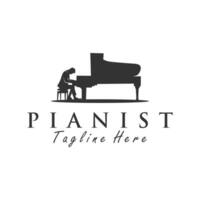 professional piano player illustration logo vector
