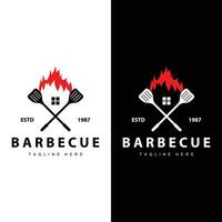 Barbeque logo design bar restaurant hot grill fire logo and spatula simple illustration vector