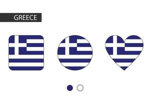 Greece 3 shapes square, circle, heart with city flag. Isolated on white background. vector