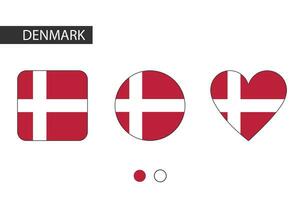 Denmark 3 shapes square, circle, heart with city flag. Isolated on white background. vector