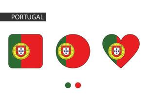 Portugal 3 shapes square, circle, heart with city flag. Isolated on white background. vector