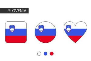 Slovenia 3 shapes square, circle, heart with city flag. Isolated on white background. vector