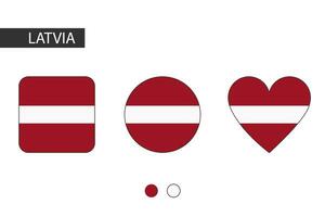 Latvia 3 shapes square, circle, heart with city flag. Isolated on white background. vector