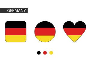 Germany 3 shapes square, circle, heart with city flag. Isolated on white background. vector