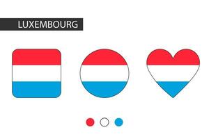 Luxembourg 3 shapes square, circle, heart with city flag. Isolated on white background. vector