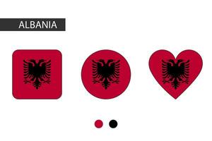 Albania 3 shapes square, circle, heart with city flag. Isolated on white background. vector