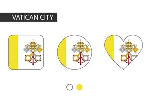 Vatican City 3 shapes square, circle, heart with city flag. Isolated on white background. vector