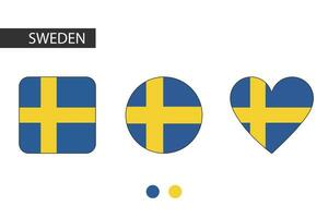 Sweden 3 shapes square, circle, heart with city flag. Isolated on white background. vector