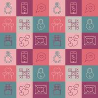 Valentine's day checkered seamless pattern with icons for wallpaper,  stationary, wrapping paper, textile prints, packaging, etc. vector