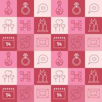Valentine's day checkered seamless pattern with icons for wallpaper,  stationary, wrapping paper, textile prints, packaging, etc. vector