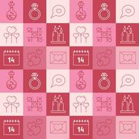 Valentine's day checkered seamless pattern with icons for wallpaper,  stationary, wrapping paper, textile prints, packaging, etc. vector