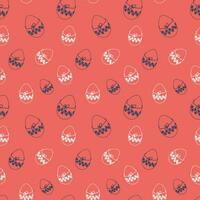 Seamless pattern with colored Easter eggs on a red background. Print for kitchen textiles, wrapping paper. Vector illustration