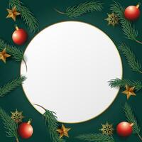 oro circulo marco con verde antecedentes para Navidad y nuevo año. - vector. vector