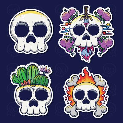 Skull Head Cartoon vector illustration Set. Skull Vector illustration