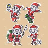 Cartoon vector illustration Set of Cute Santa Claus do Sports. Santa Claus mascot illustration