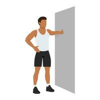 Man doing Chest stretch exercise on a wall. Standing one arm chest stretch. vector