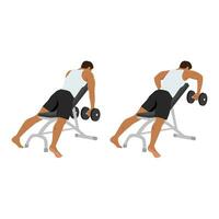 Man character doing Dumbbell incline bench row exercise. vector