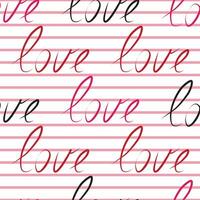 Vector seamless pattern with love word in red, pink and black colours in white background