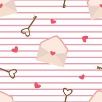 Valentines day seamless pattern with envelopes, keys and hearts. Vintage romantic backgroundlove letters 1 vector