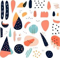 Abstract riso print effect shapes and dots set on white background vector