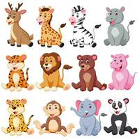 Set of wild animals cartoon sitting. Vector illustration