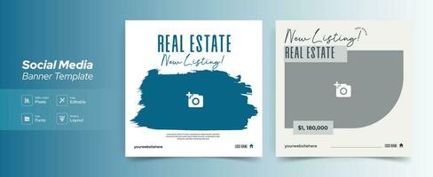 Editable real estate house sale and home rent advertising geometric modern square Social media post banner layouts set for digital marketing agency. Business elegant Promotion template design. vector