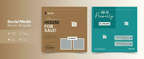 Editable real estate house sale and home rent advertising geometric modern square Social media post banner layouts set for digital marketing agency. Business elegant Promotion template design. vector