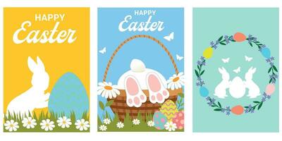 Set of easter cards. Collection of holiday cards. Website decoration, graphic elements. Holiday covers, posters, banners, greeting card. Cartoon flat vector illustration isolated on white background